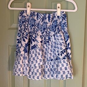 Madison Matthews Blue and White Patterned Mini Skirt